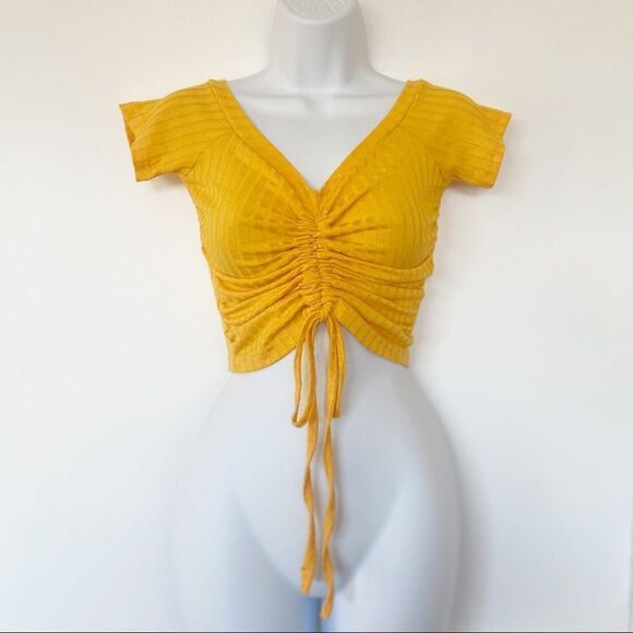 Ananas Fashion Ruched Drawstring Front Yellow Tee | Size No Tag - Picture 2 of 7